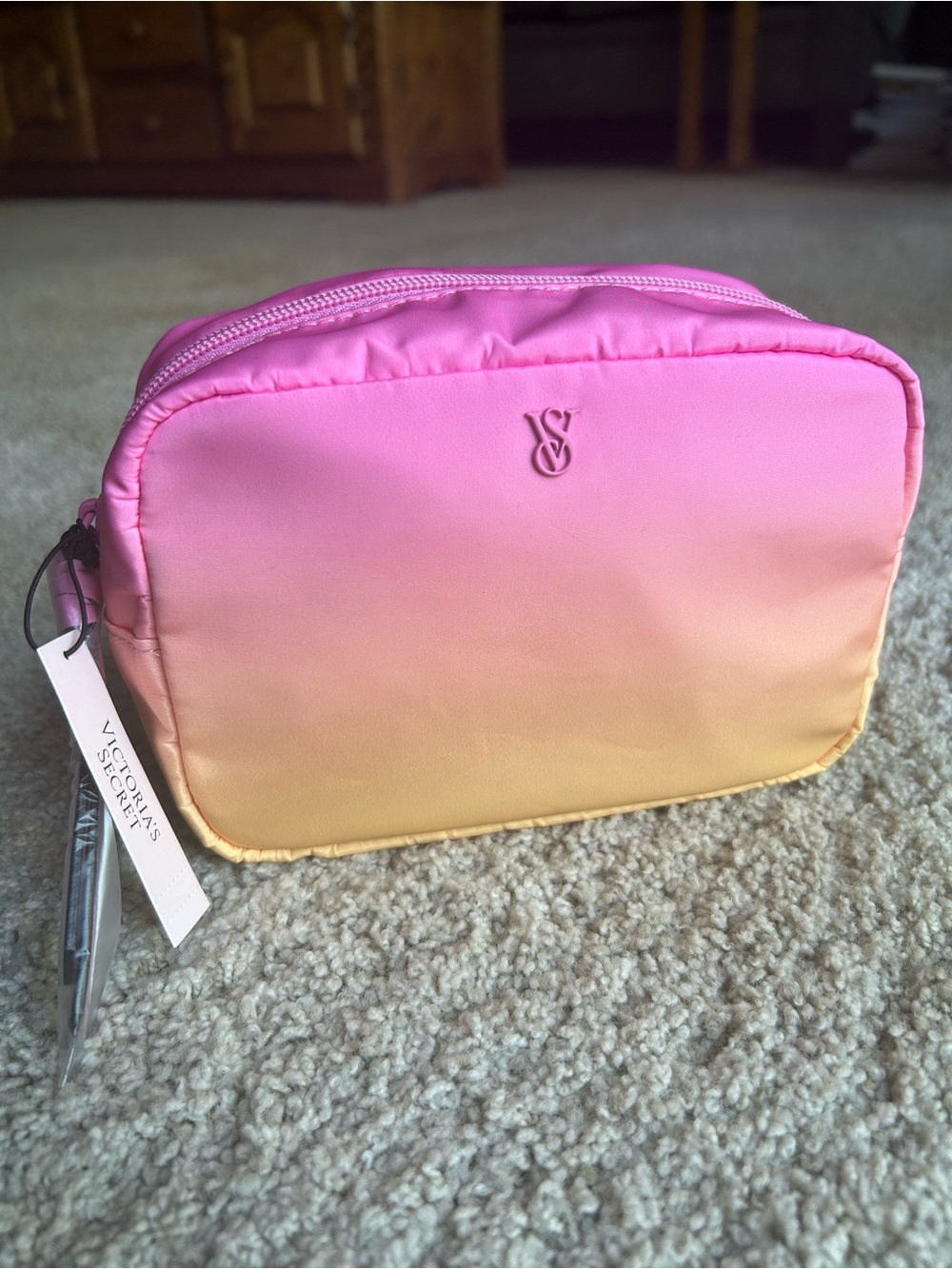 Victoria's Secret Summer Pink & Yellow Ombre Cosmetic Makeup Bag Small Pouch